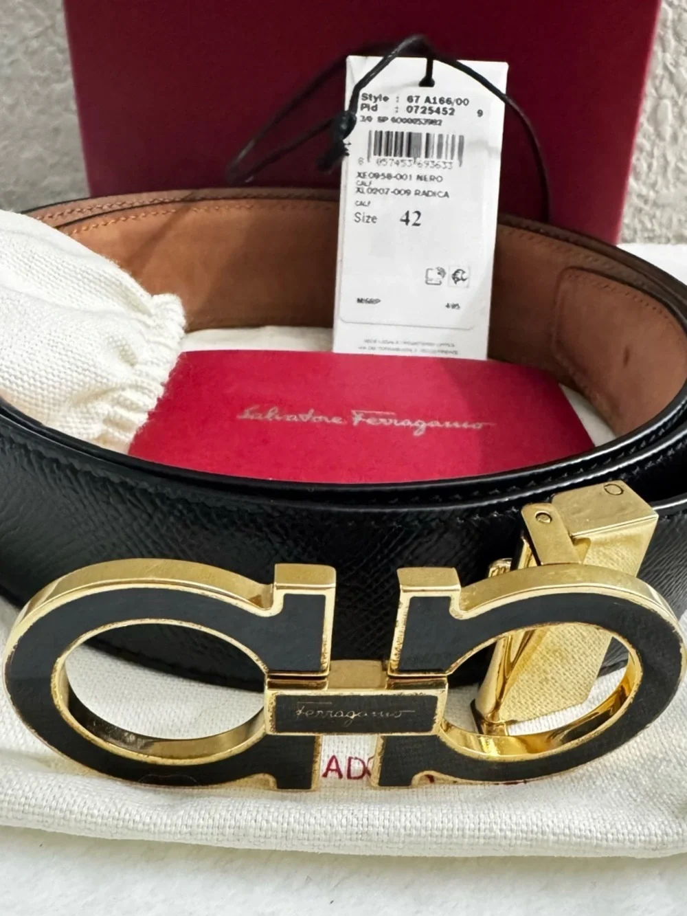 Salvatore Ferragamo Black and Gold Gancini Buckle Belt